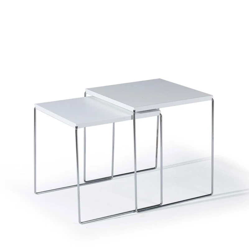 Set 2 tavolino da salotto moderno in metallo cromato piani in legno - vari colori