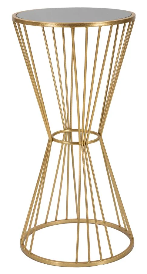 Tavolino alto da salotto design colonnina in metallo colore oro e vetro cm 40x80h