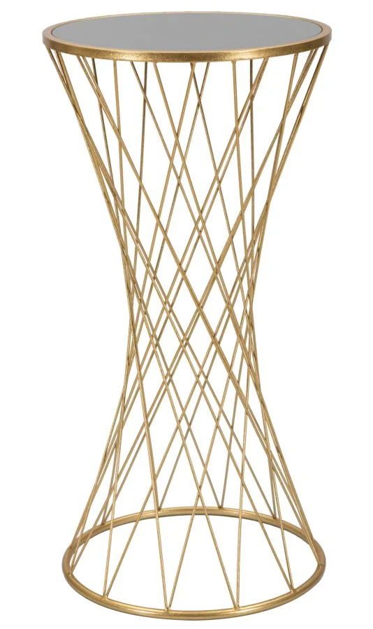 Tavolino alto colonnina moderna in metallo dorato e vetro cm 40x80h