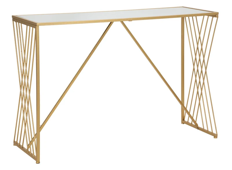 Consolle design per ingresso base in metallo colore oro e specchio cm 120x40x80h