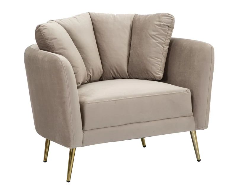 Poltrona design imbottita in tessuto gambe in metallo dorato cm 88x77x74h - vari colori