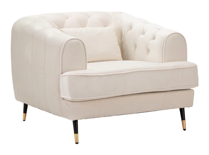 Poltrona imbottita moderna in tessuto effetto velluto colore crema cm 93x86x71h