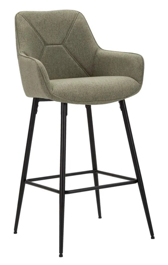 Set da 2 Sgabello alto in tessuto verde base in metallo nero cm 55x55x109h