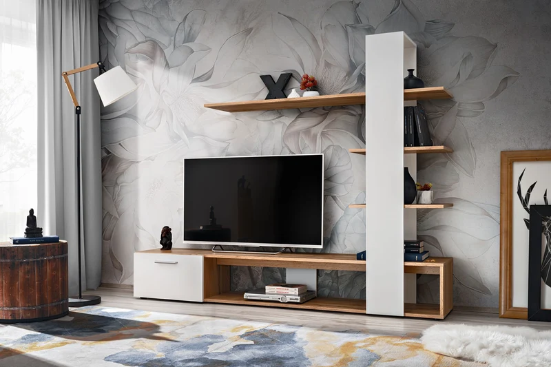 Viram - Parete moderna con mobile tv e libreria per living - vari colori