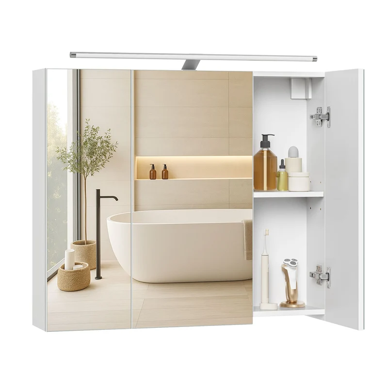 Pensile bagno con specchio illuminato e ripiani regolabili