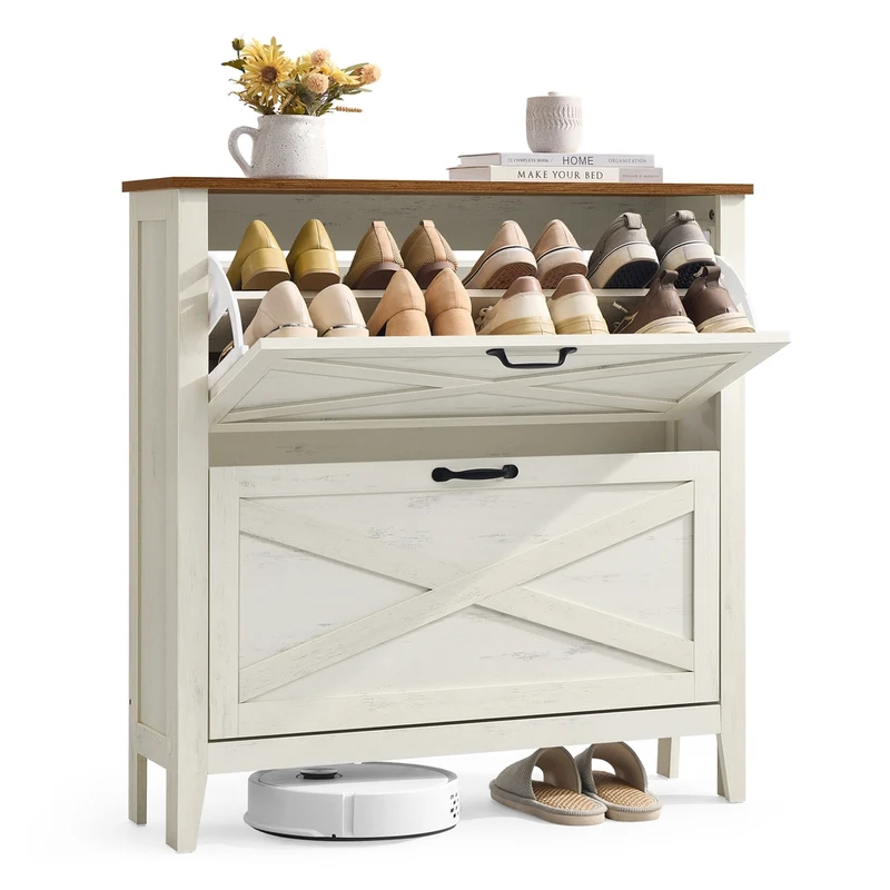LIRY Collezione - Scarpiera slim a ribalta in stile farmhouse per ingresso