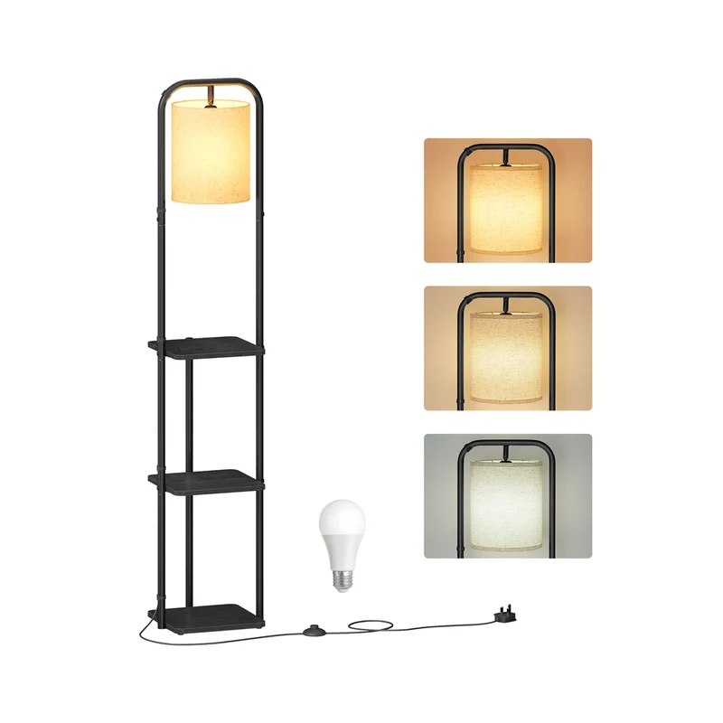 Lampada da terra con ripiani e lampadina LED inclusa