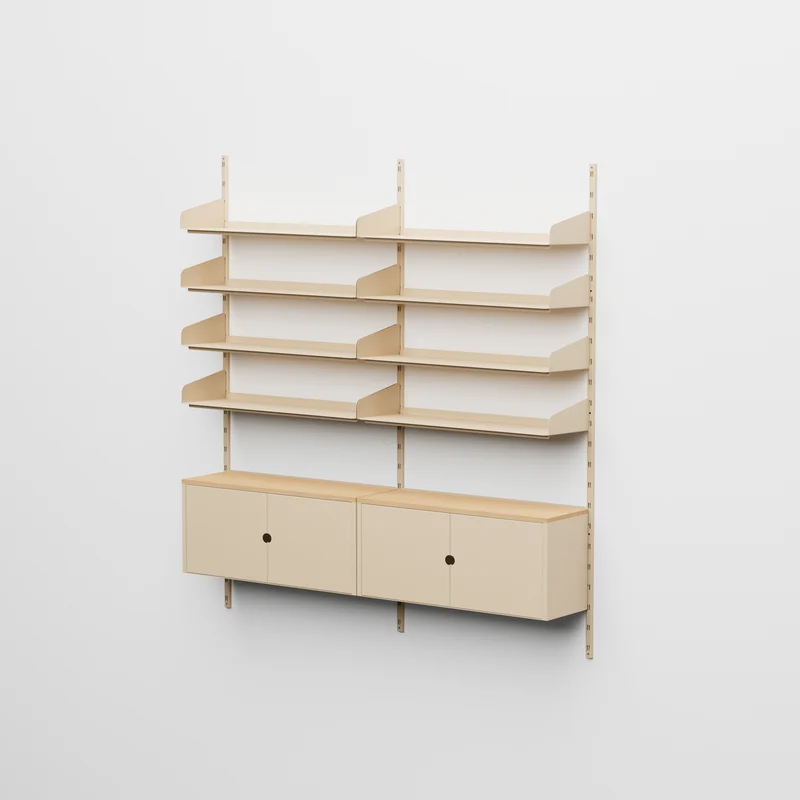 Linnea - Sistema Modulare a Parete - 8 Mensole 90 cm e 2 Moduli Contenitore, Campata Doppia - Beige Luxor (COD01183)