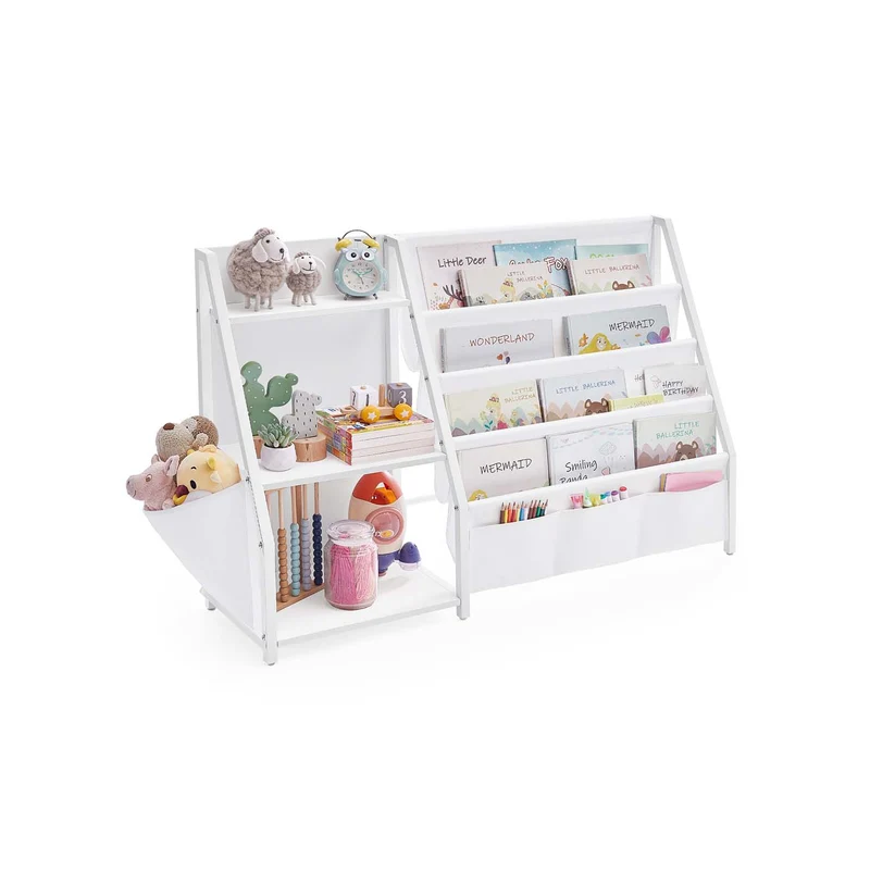 Libreria per bambini con scaffali portaoggetti e tasca laterale