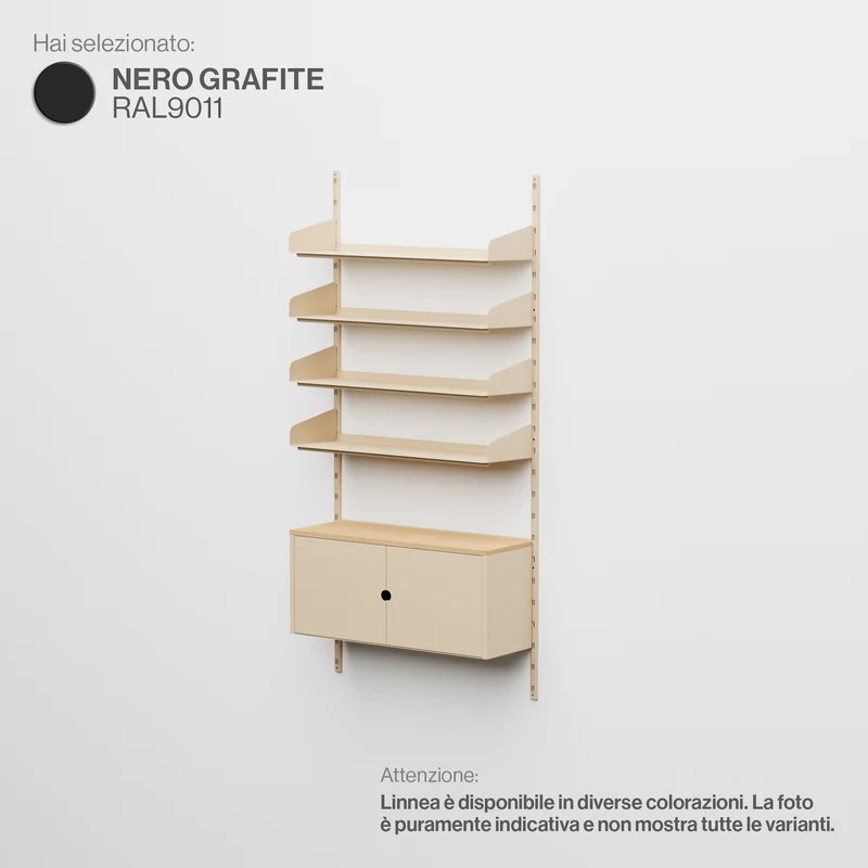 Linnea - Sistema Modulare a Parete - 4 Mensole 90 cm e Moduli Contenitore, Campata Singola - Nero Grafite (RAL9011)