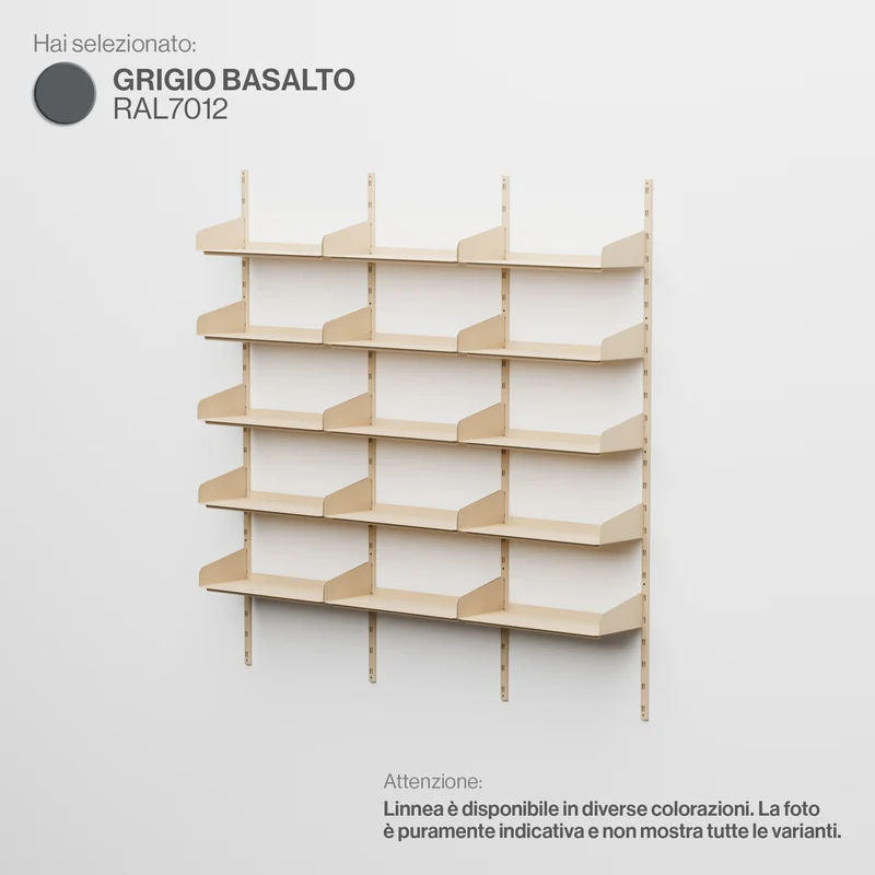 Linnea - Sistema Modulare a Parete 15 mensole da 60 cm, campata tripla - Grigio Basalto (RAL7012)
