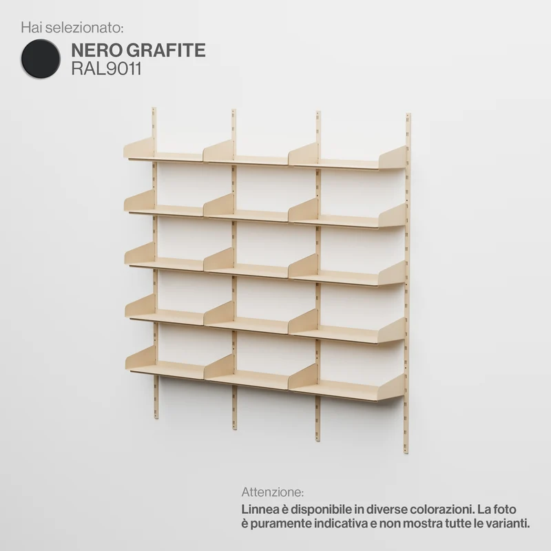 Linnea - Sistema Modulare a Parete 15 mensole da 60 cm, campata tripla - Nero Grafite (RAL9011)