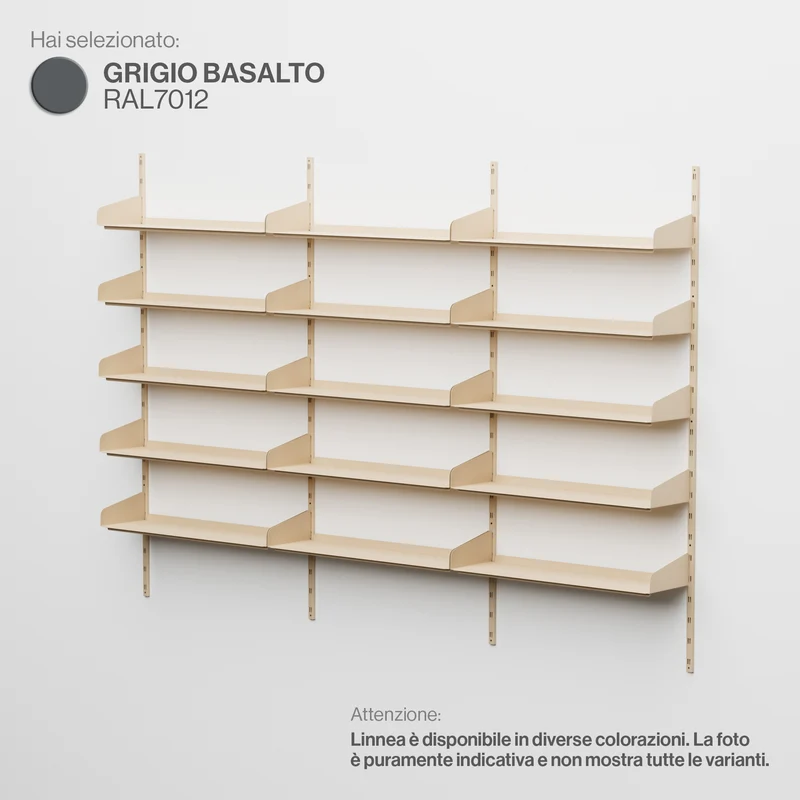 Linnea - Sistema Modulare a Parete 15 mensole da 90 cm, campata tripla - Grigio Basalto (RAL7012)