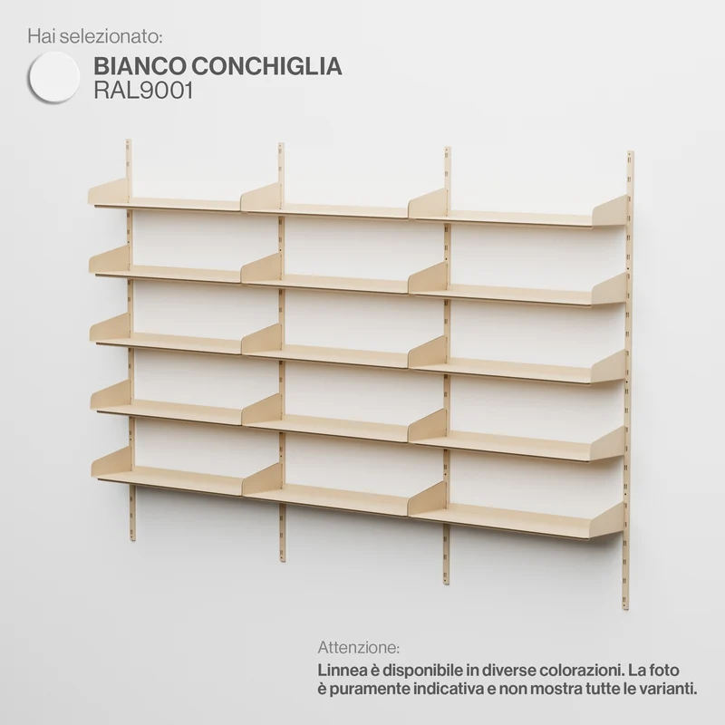 Linnea - Sistema Modulare a Parete 15 mensole da 90 cm, campata tripla - Bianco Conchiglia (RAL9001)