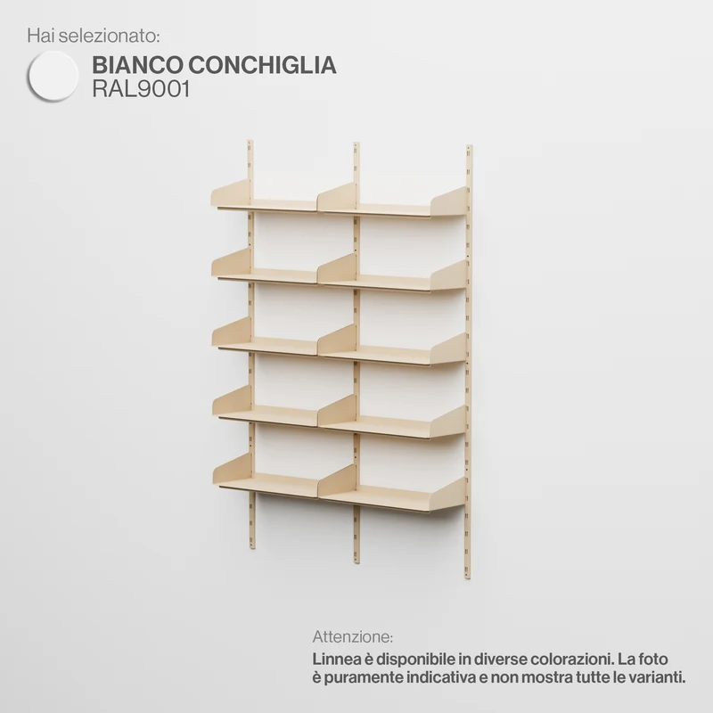 Linnea - Sistema Modulare a Parete con 10 mensole da 60 cm, campata doppia - Bianco Conchiglia (RAL9001)