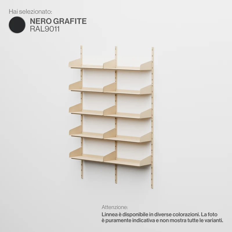 Linnea - Sistema Modulare a Parete 10 mensole da 60 cm, campata doppia - Nero Grafite (RAL9011)