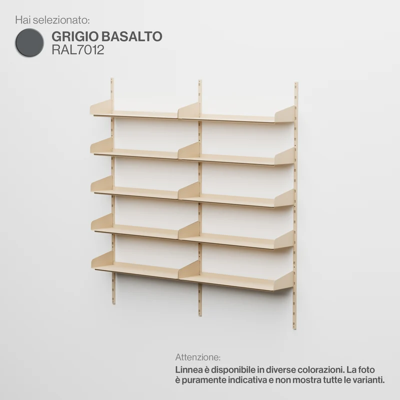 Linnea - Sistema Modulare a Parete 10 mensole da 90 cm, campata doppia - Grigio Basalto (RAL7012)