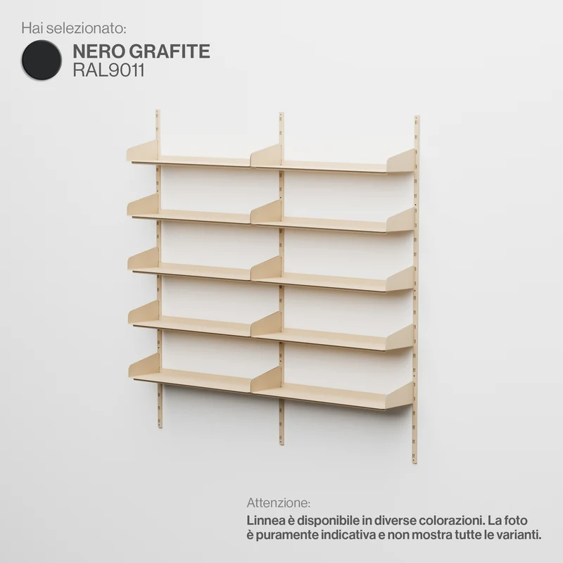 Linnea - Sistema Modulare a Parete 10 mensole da 90 cm, campata doppia - Nero Grafite (RAL9011)