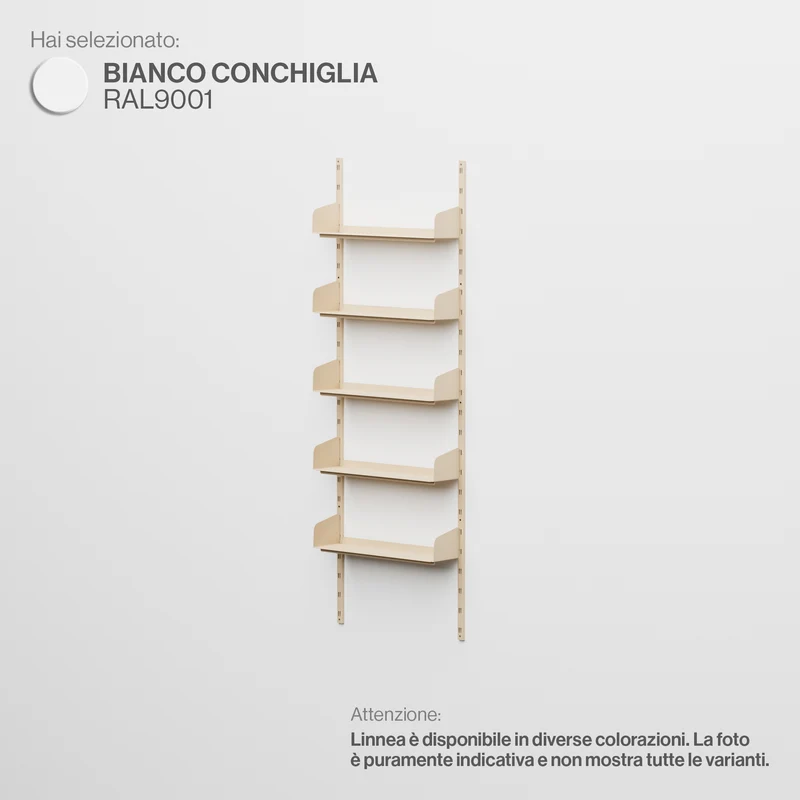Linnea - Sistema Modulare a Parete con 5 mensole da 60 cm, campata singola - Bianco Conchiglia (RAL9001)