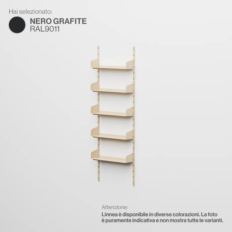 Linnea - Sistema Modulare a Parete con 5 mensole da 60 cm, campata singola - Nero Grafite (RAL9011)