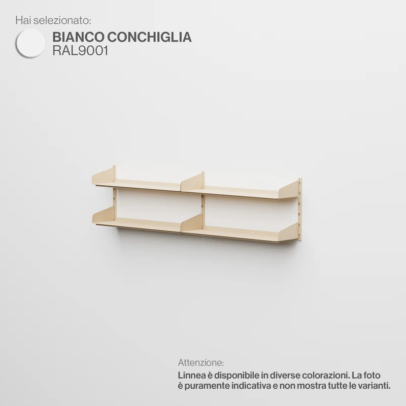 Linnea - Sistema Modulare a Parete con 4 mensole da 90 cm, Campata doppia- Bianco Conchiglia (RAL9001)