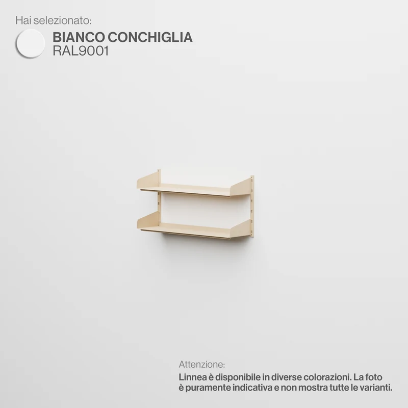 Linnea - Sistema Modulare a Parete con 2 mensole da 90 cm, campata singola - Bianco Conchiglia (RAL9001)