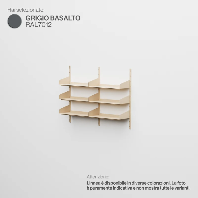 Linnea - Sistema Modulare a Parete con 6 mensole da 60 cm, campata doppia - Grigio Basalto (RAL7012)