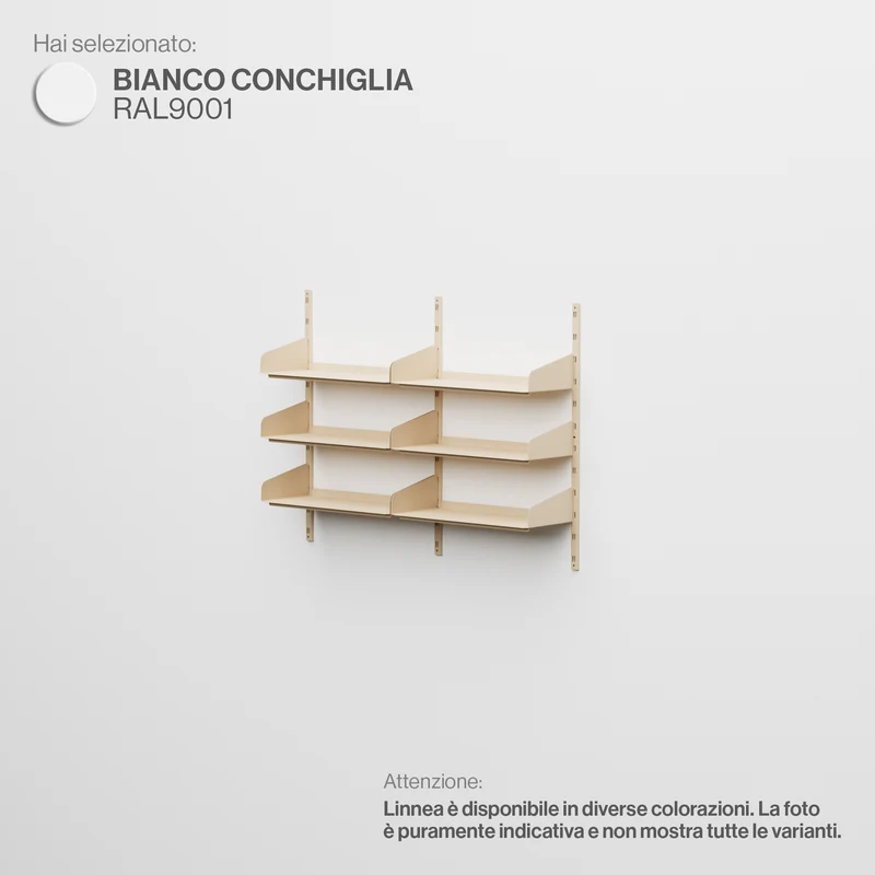 Linnea - Sistema Modulare a Parete con 6 mensole da 60 cm, campata doppia - Bianco Conchiglia (RAL9001)