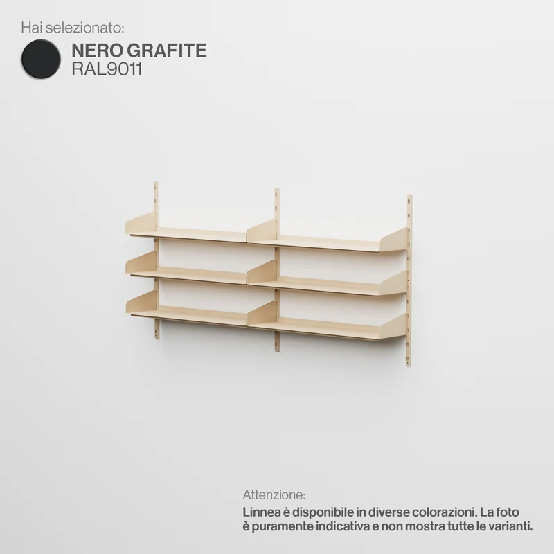Linnea - Sistema Modulare a Parete con 6 mensole da 90 cm, campata doppia - Nero Grafite (RAL9011)