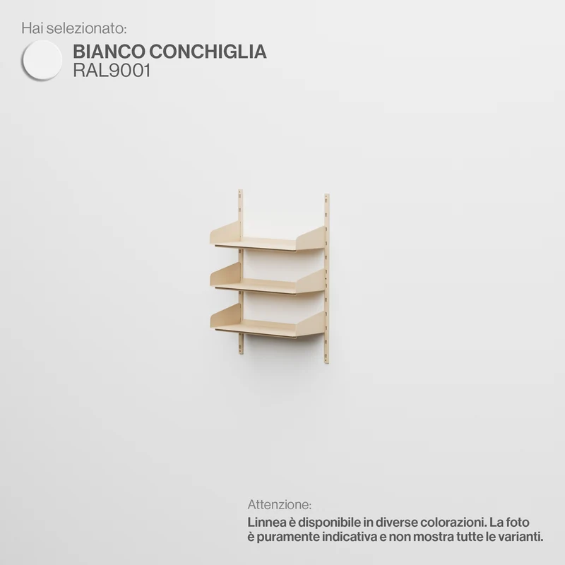 Linnea - Sistema Modulare a Parete con 3 mensole da 60 cm, campata singola - Bianco Conchiglia (RAL9001)