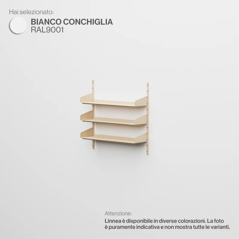 Linnea - Sistema Modulare a Parete con 3 mensole da 90 cm, campata singola - Bianco Conchiglia (RAL9001)