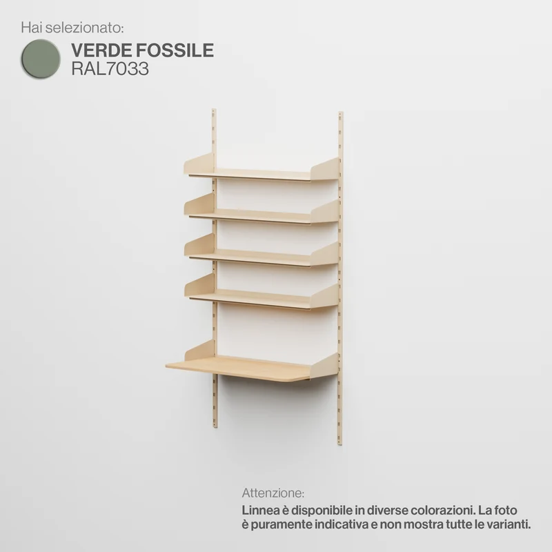 Linnea - Sistema a parete per Home Office con 4 mensole e scrivania appesa - Verde Fossile