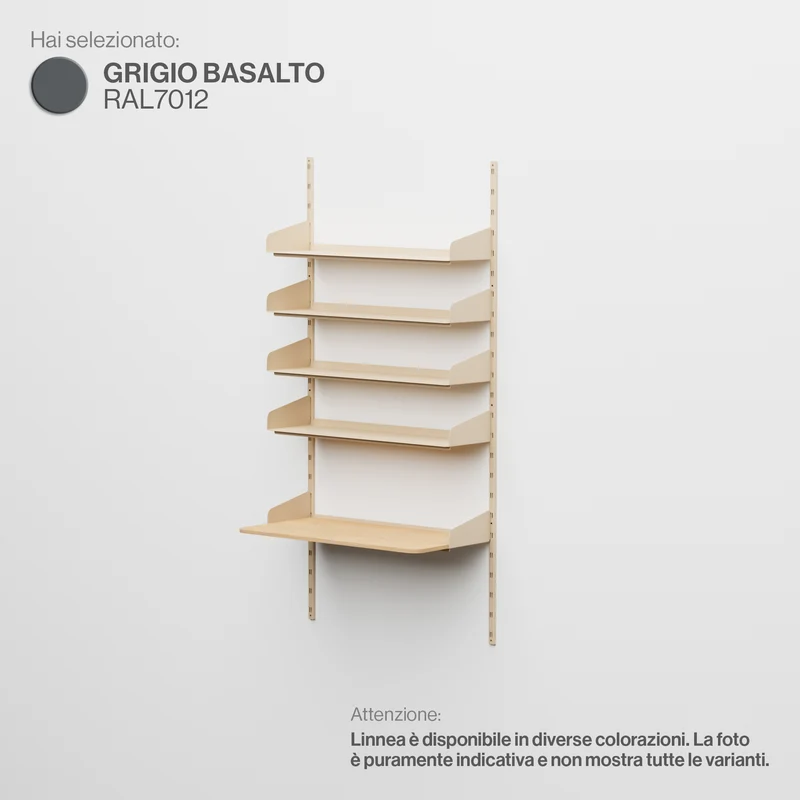 Linnea - Sistema a parete per Home Office con 4 mensole e scrivania sospesa - Grigio Basalto