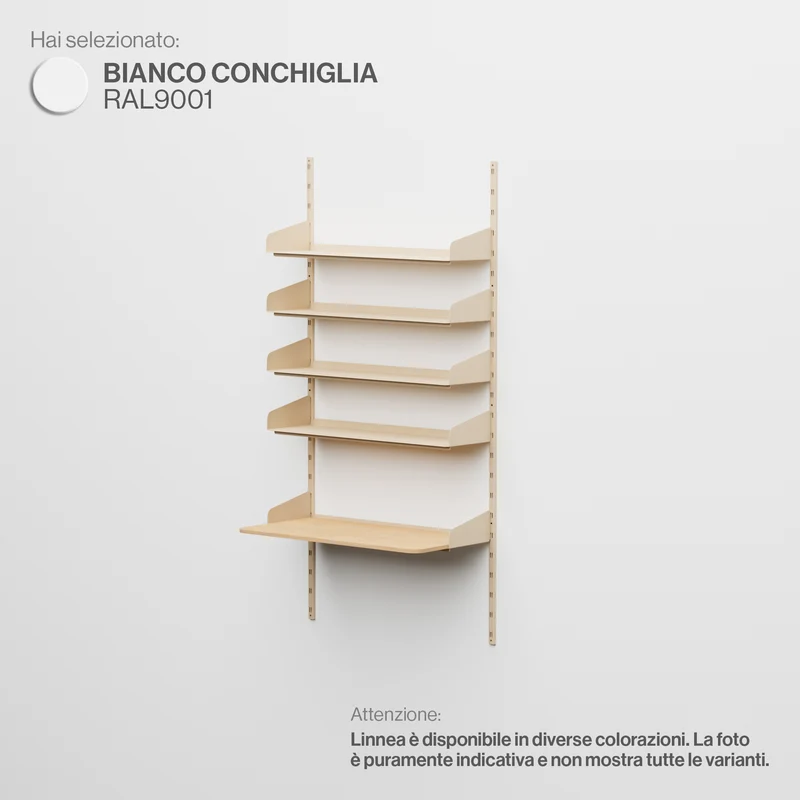 Linnea - Sistema a parete per Home Office con 4 mensole e scrivania sospesa - Bianco Conchiglia