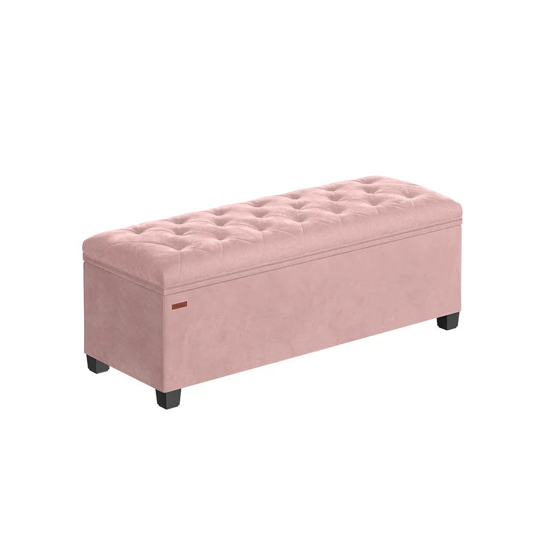 Cassapanca Pouf Contenitore Poggiapiedi con Gambe in Legno