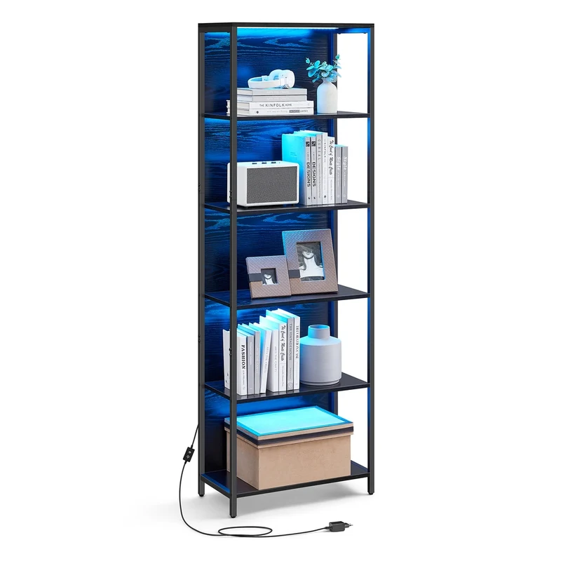 Libreria Scaffale con Luce LED Dimmerabile con Struttura in Acciaio