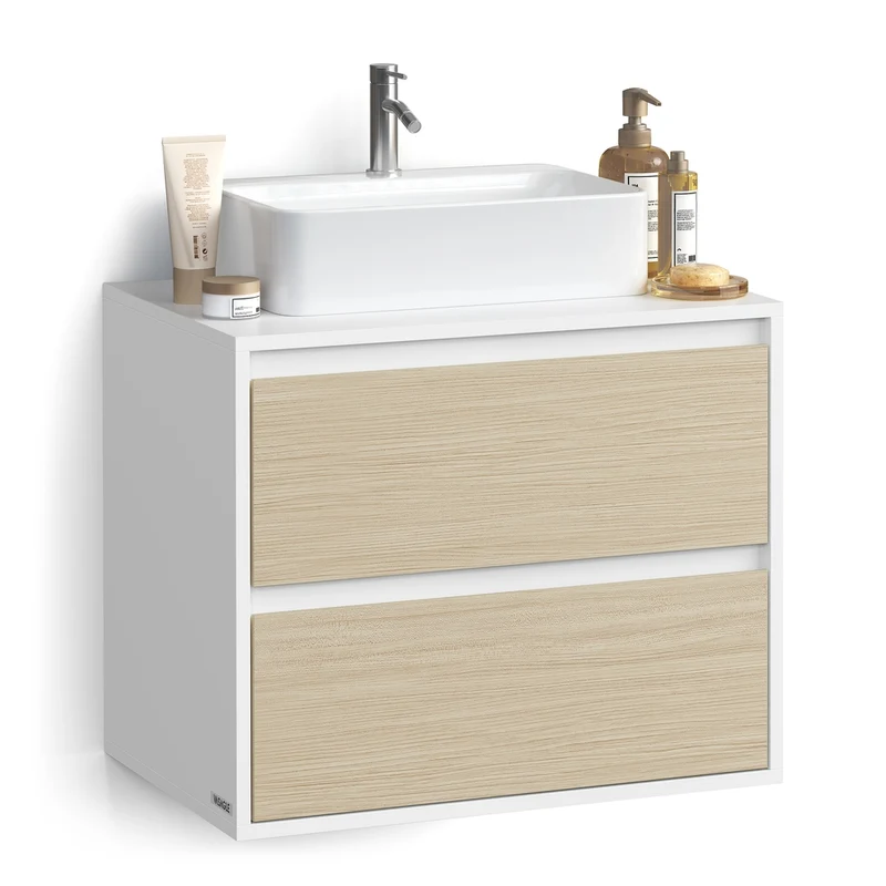 Mobile Sottolavabo Sospeso per Bagno Bianco Nuvola e Beige Naturale