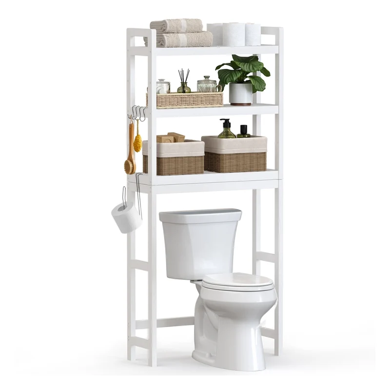 Scaffale sopra WC in Bambù a 3 Livelli con Ripiani Regolabili