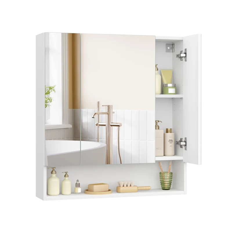 Armadietto da Bagno Mobile con Ante a Specchio 16,5 x 70 x 75 cm Bianco Nuvola