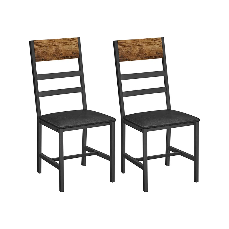 Set di 2 Sedie da Pranzo con Imbottitura Morbida Marrone e Nero
