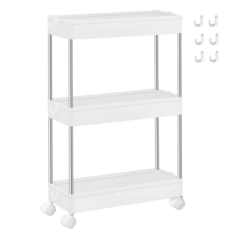 Carrello Portaoggetti a 3 Ripiani Stretti Bianco