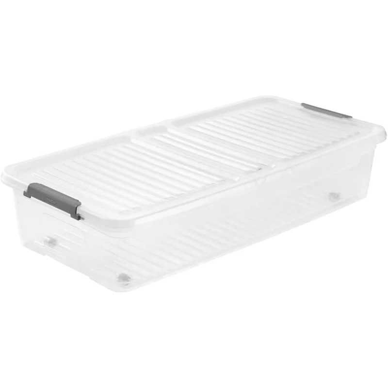Contenitore Leo Keeeper con coperchio, capacità 33L, trasparente, con rotelle, coperchio con clip
