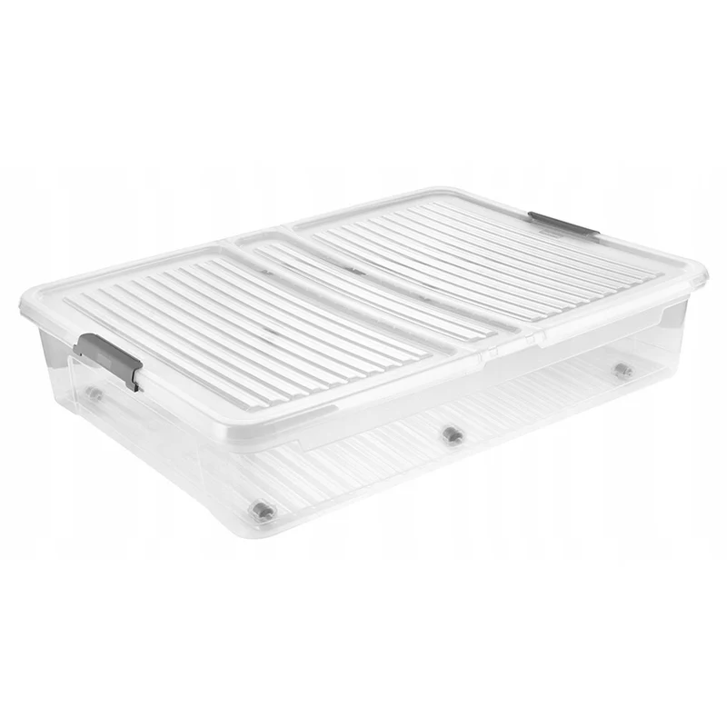 Contenitore con coperchio Leo Keeper, capacità 53 L, trasparente, dotato di rotelle, coperchio con chiusura a clip
