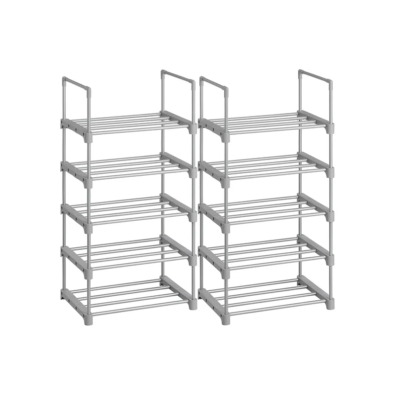 Set di 2 Scarpiere a 5 Ripiani Portascarpe in Metallo