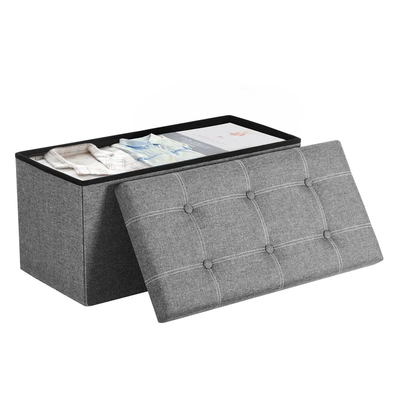 Pouf Contenitore Pieghevole con Rivestimento in Simil Lino