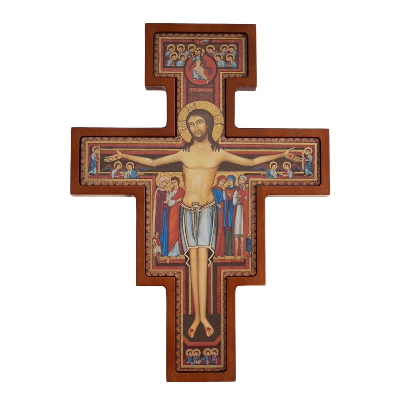 Croce di legno di San Damiano - Croce di San Francesco marrone 22x16x1,8cm
