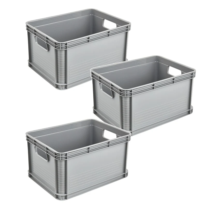 Contenitore da trasporto Robert Keeeper, capacità 20 L, grigio, adatto al contatto con gli alimenti, leggero e resistente, portata fino a 30 kg, 3 pezzi
