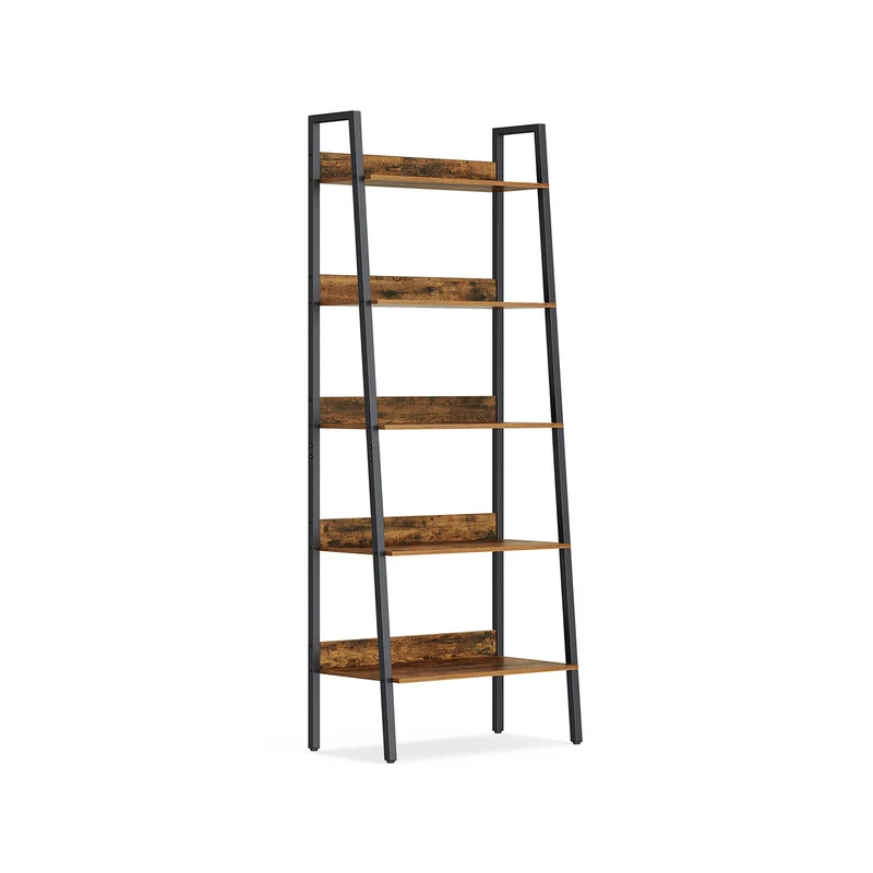 Scaffale Libreria a 5 Ripiani a Forma di Scala Marrone Vintage