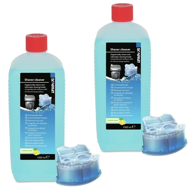 Detergente per testine di rasatura Braun al profumo di limone, 1 litro, più ricariche, 2 pezzi