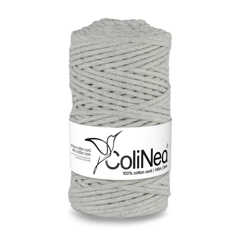 ColiNea, cordino in cotone con anima in cotone, intrecciato, 3 mm, 100 m, grigio chiaro